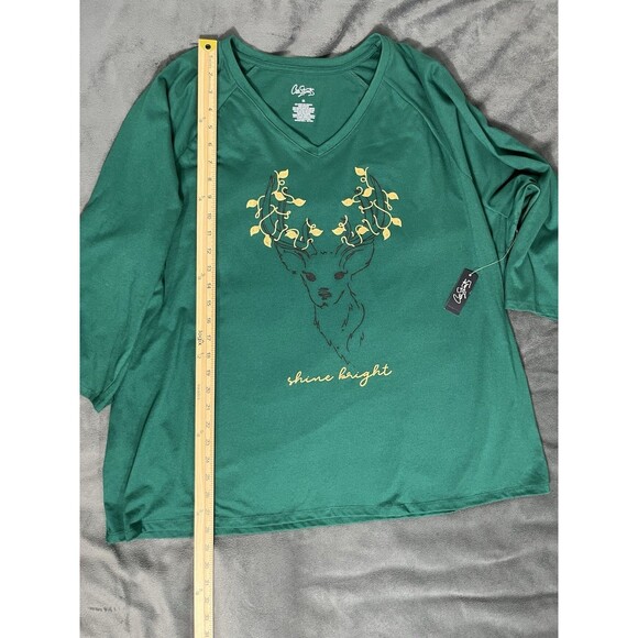 City Streets Women's 2X Green Shine Bright Holiday Graphic Long Sleeve T-Shirt - Picture 4 of 9